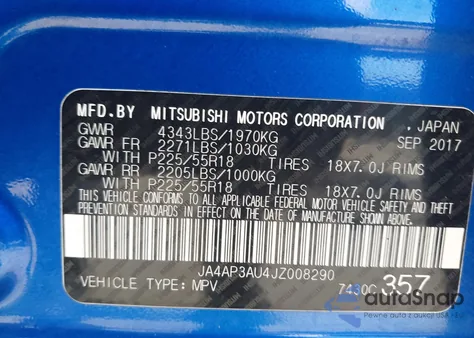 2018 Mitsubishi Outlander Sport 2.0 Es из США, поврежденный, VIN JA4AP3AU4JZ008290